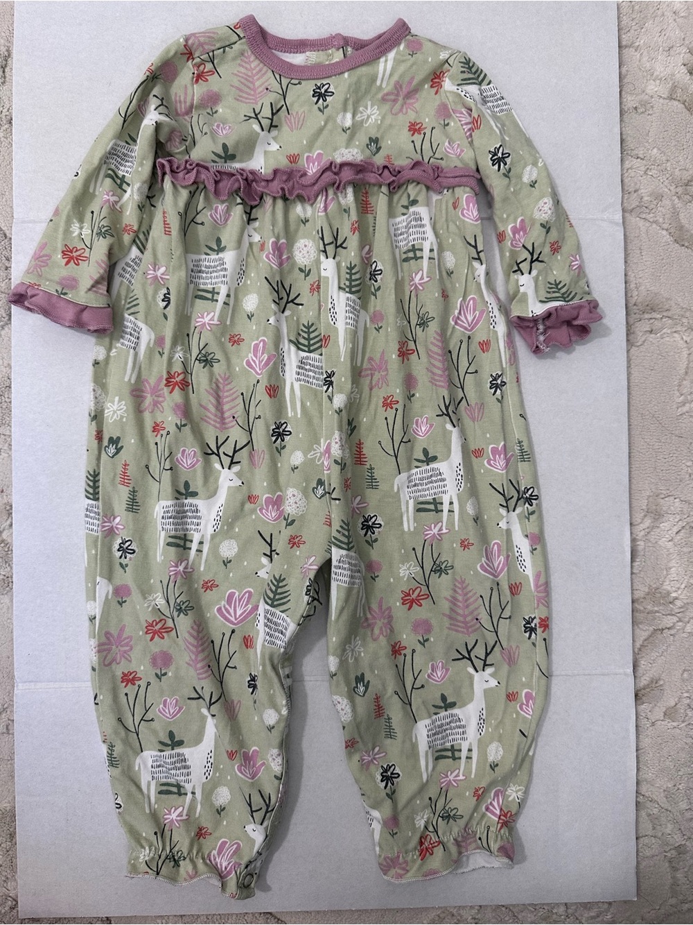 TESA BABE Woodland Deer Print Bubble Jumpsuit 6-9 Months